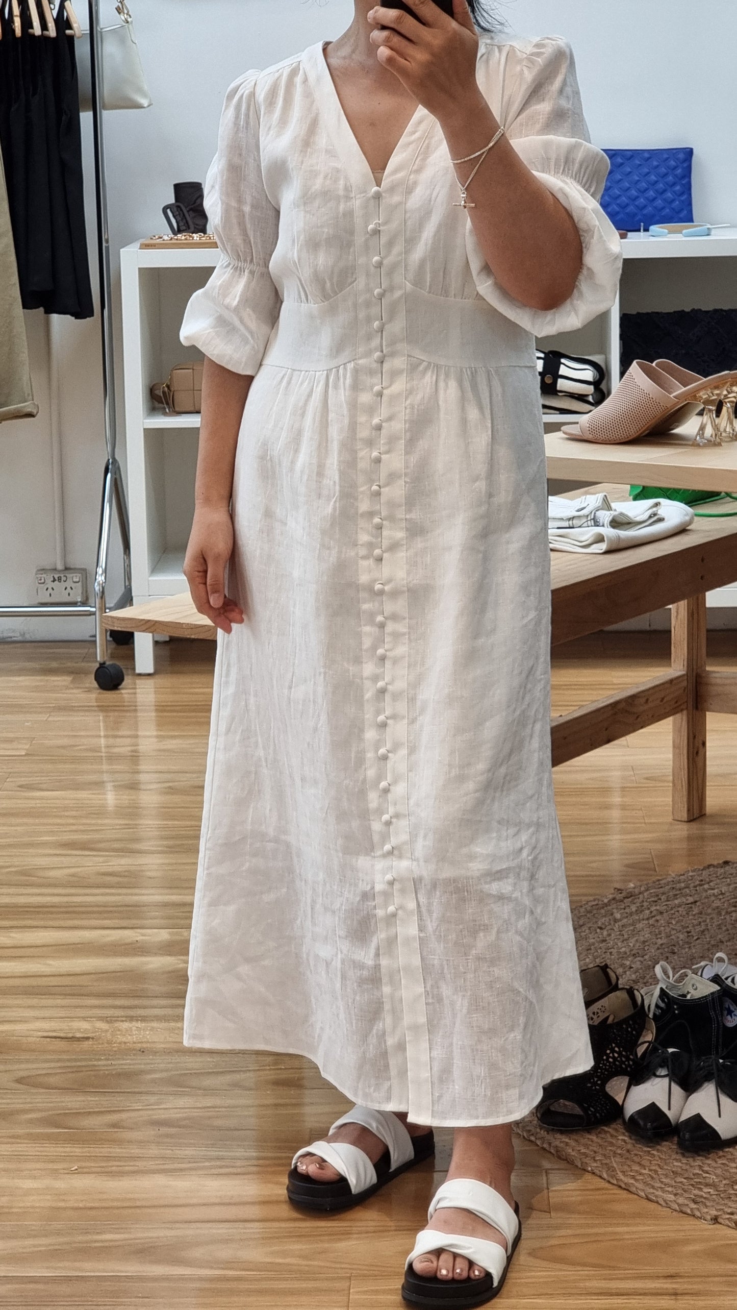 WHITE LINEN LONG DRESS