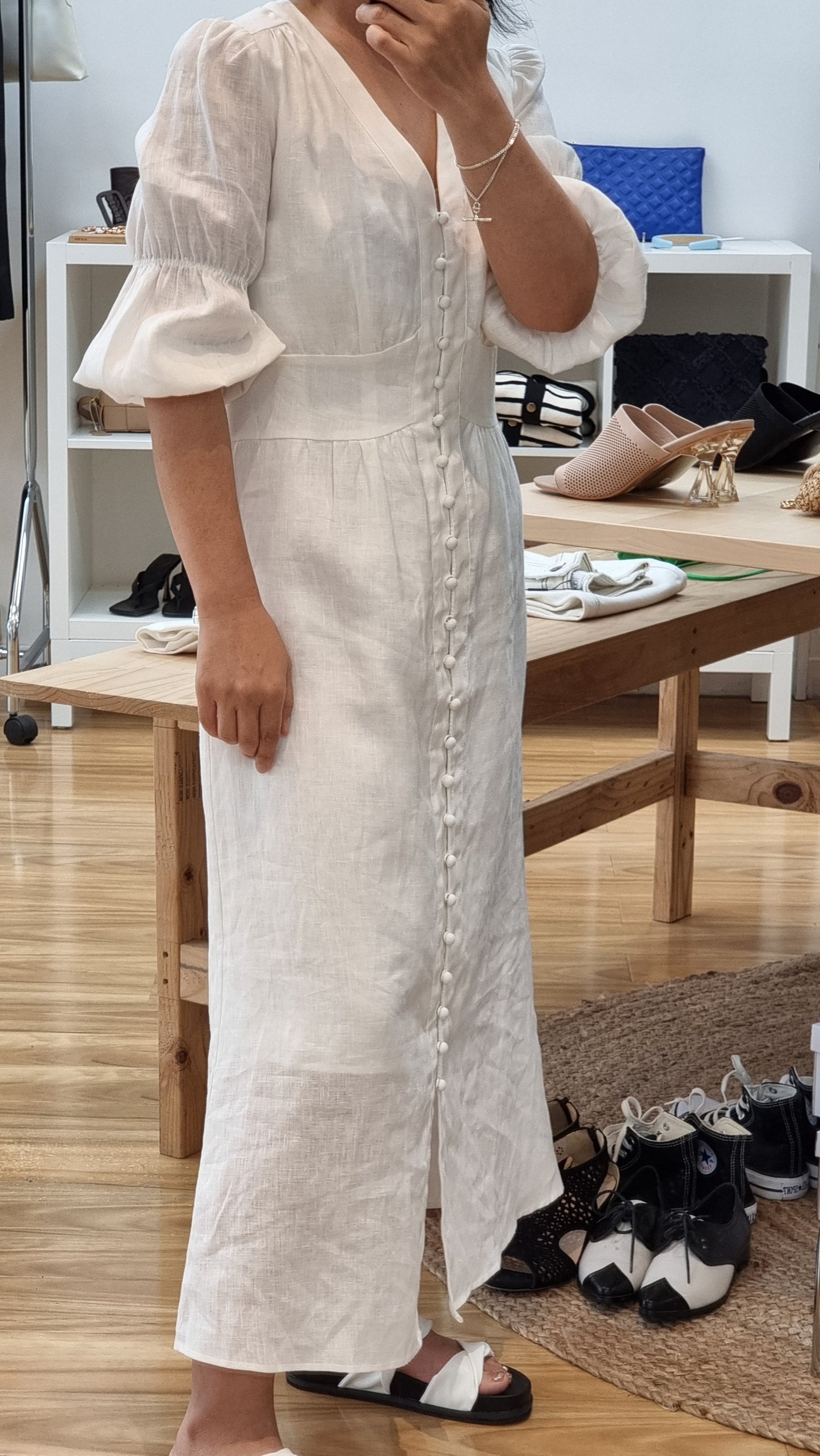 WHITE LINEN LONG DRESS