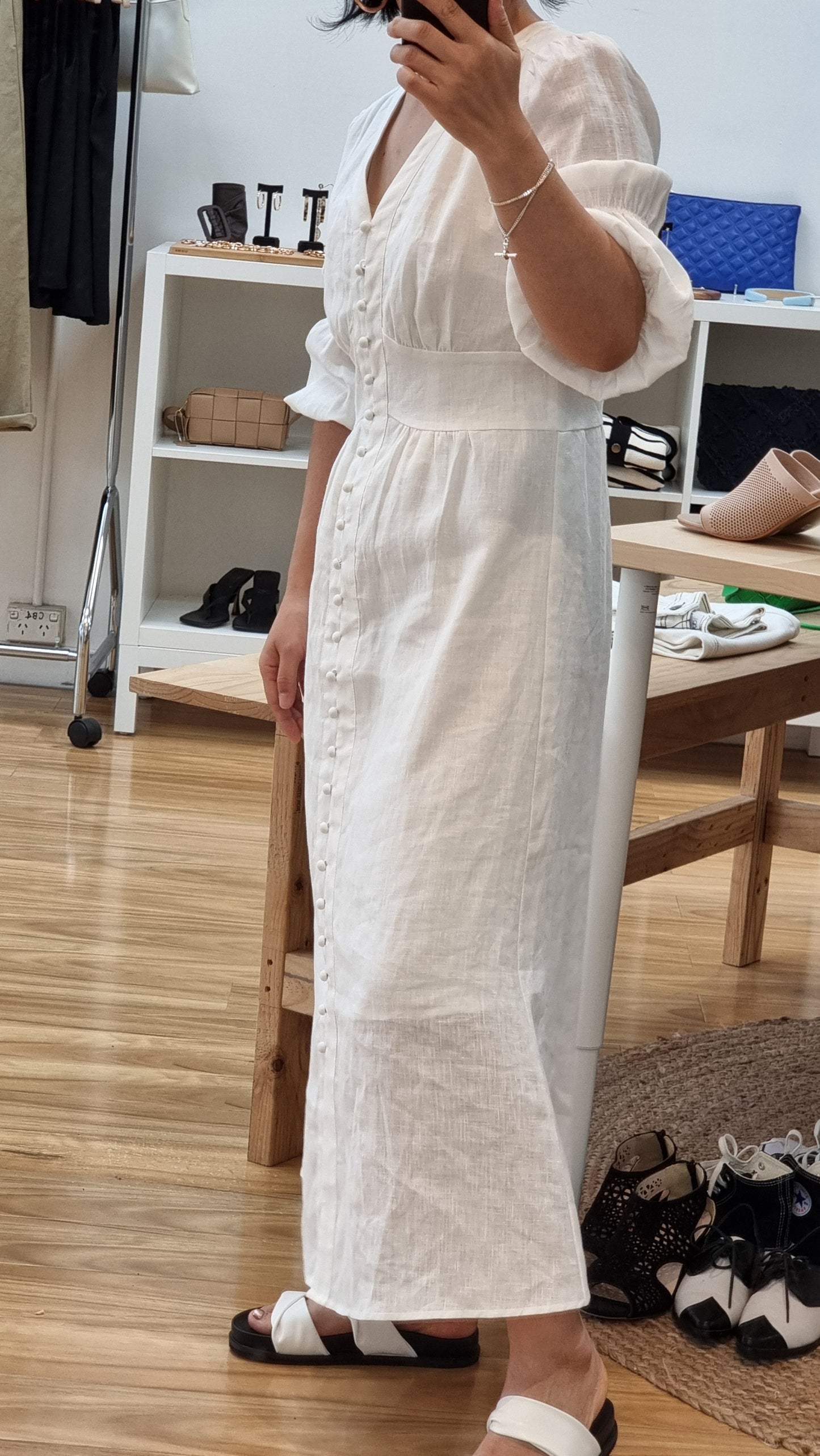 WHITE LINEN LONG DRESS