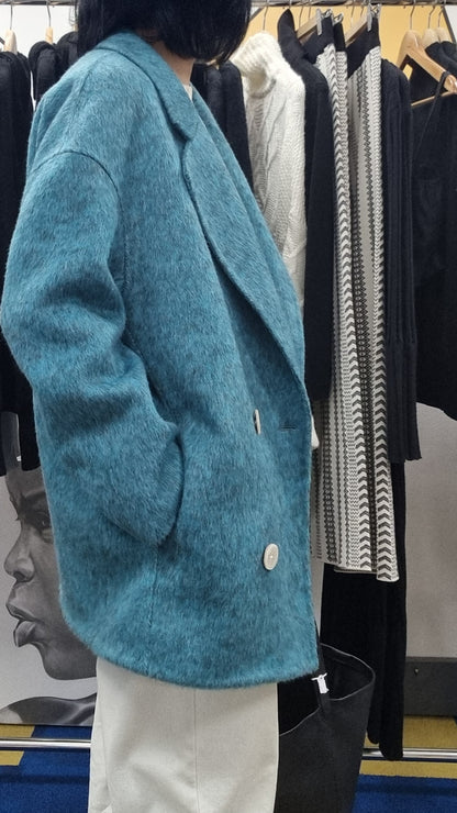 BLUE WOOL DOUBLE BUTTON  COAT