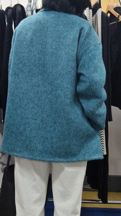 BLUE WOOL DOUBLE BUTTON  COAT