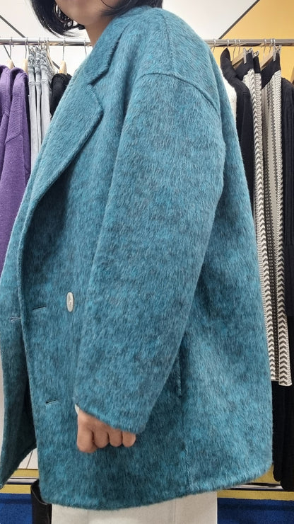 BLUE WOOL DOUBLE BUTTON  COAT